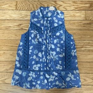 Blue and white cotton sleeveless blouse
